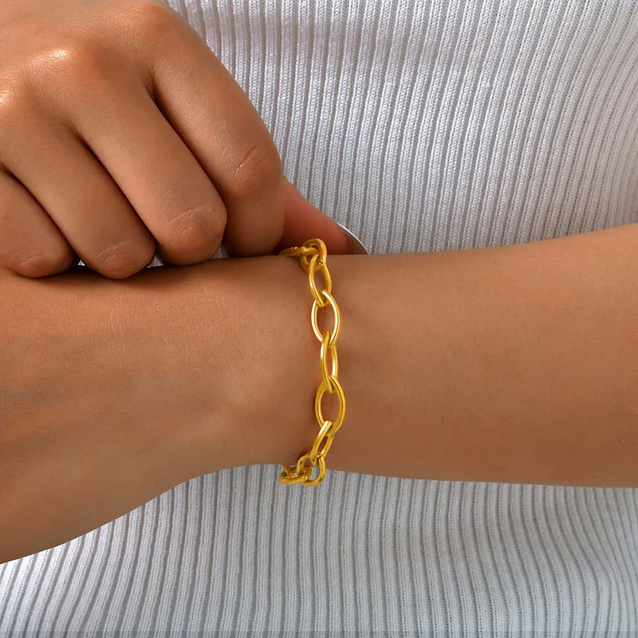 IG Style Casual Simple Style Oval 201 Stainless Steel 18K Gold Plated Handmade Chain Bracelets In Bulk