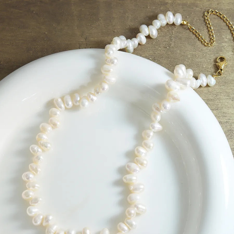 304 Stainless Steel Freshwater Pearl Ion Plating (IP) Beaded Chain Beaded Geometric Necklace