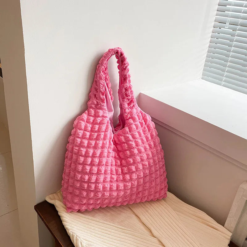 Ins Girl's Fashionable Cloud Puff Flower Shoulder Bag Women's New Summer Canvas Minimalism Handbag