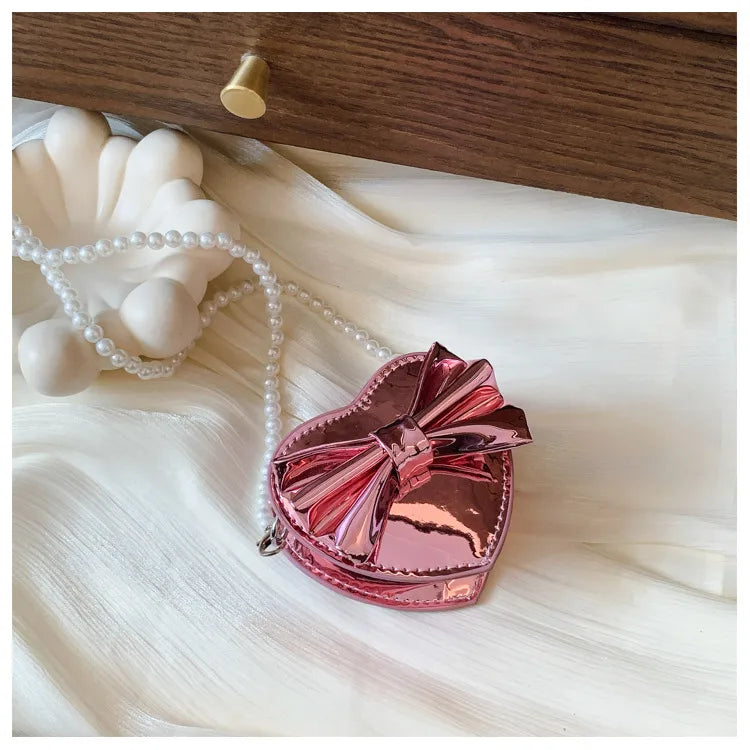 Children's Bag Cute Sweetheart Princess Heart Children's Shoulder Bag Girl Crossbody Small Bag Parent-Child Bow Small Bag