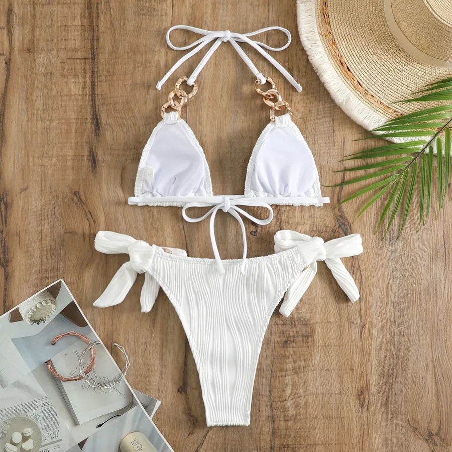 Women's Solid Color 2 Pieces Set Bikinis Swimwear