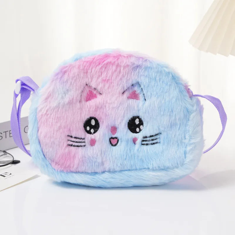 Girl'S Plush Gradient Color Cute Oval Zipper Shoulder Bag