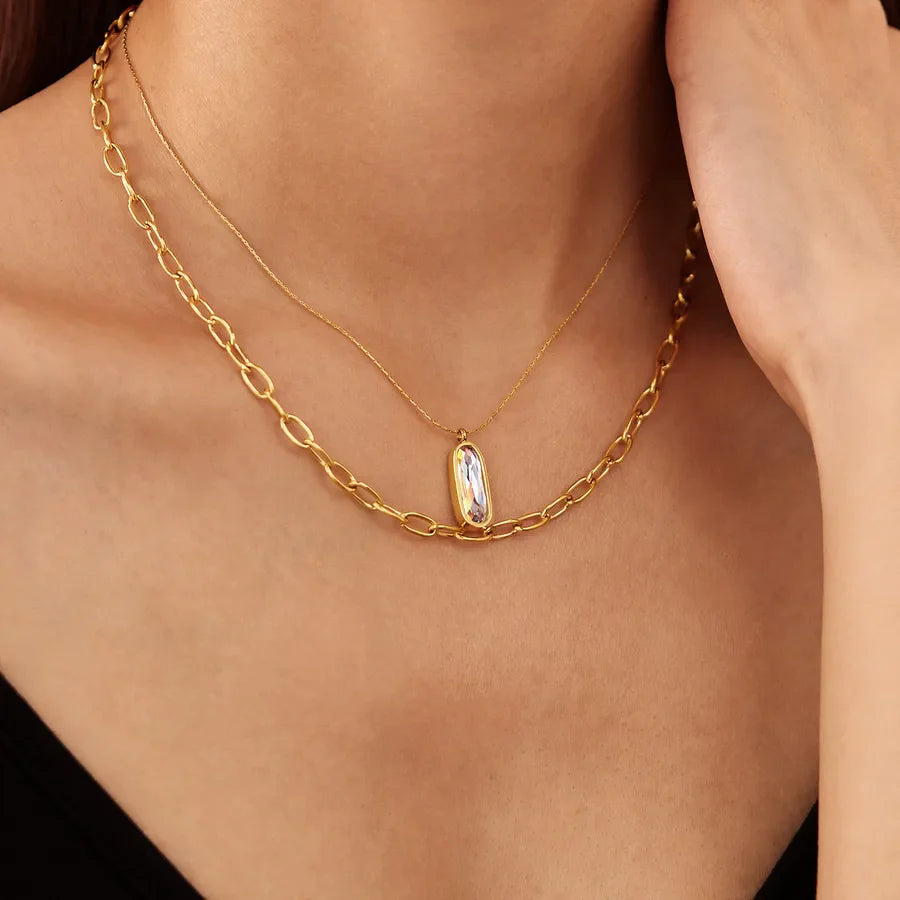Wholesale Jewelry French Style Simple Style Commute Geometric 304 Stainless Steel Paperclip Chain Double Layer Necklaces