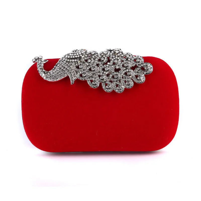 retro peacock dinner bag diamond clutch bag handmade evening bag classic velvet bridal banquet bag