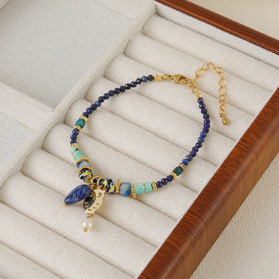Simple Style Leaves Owl Freshwater Pearl Copper Lapis Lazuli Bracelets In Bulk Natural Stone Bracelet