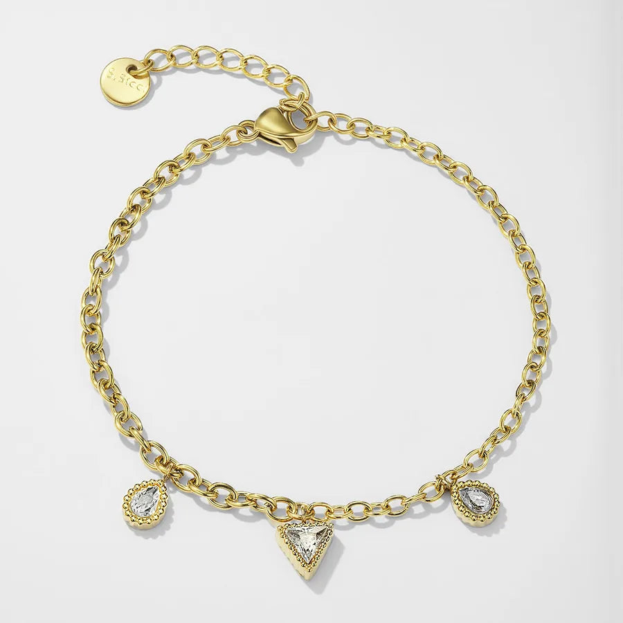 Sweet Simple Style Streetwear Triangle 1 304 Stainless Steel Zircon cable chain Bracelets In Bulk
