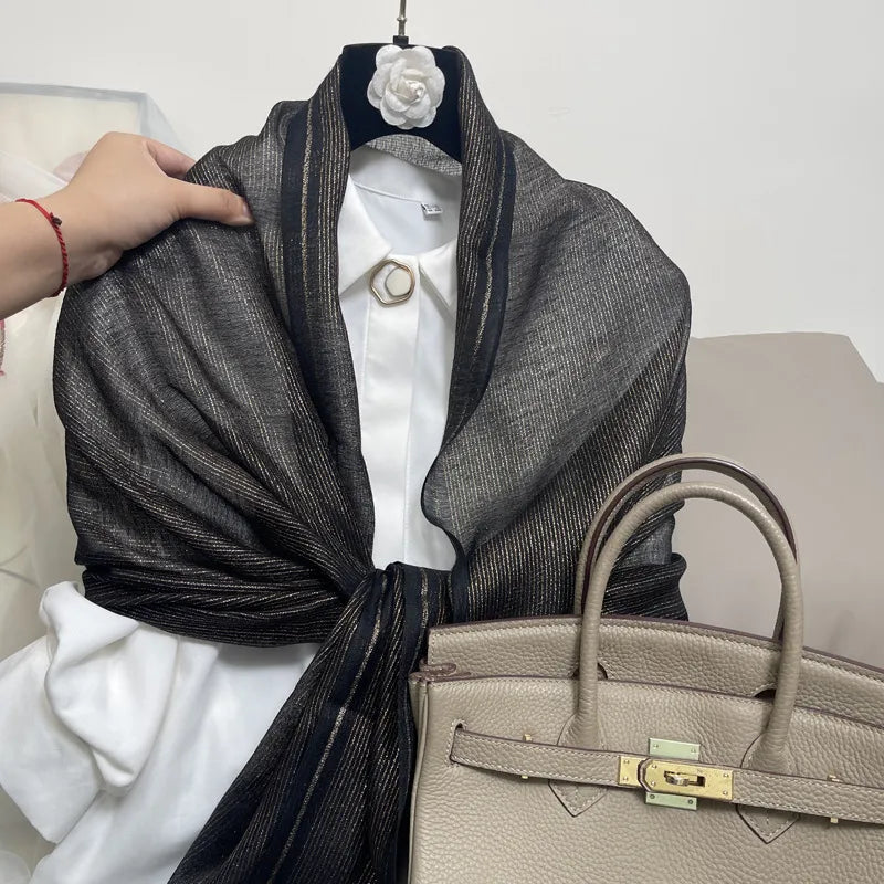women's elegant solid color polyester silk scarf