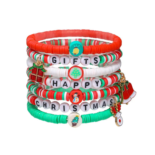 Sweet Christmas Tree Letter Snowman soft clay Beaded Bracelets Christmas Wholesale