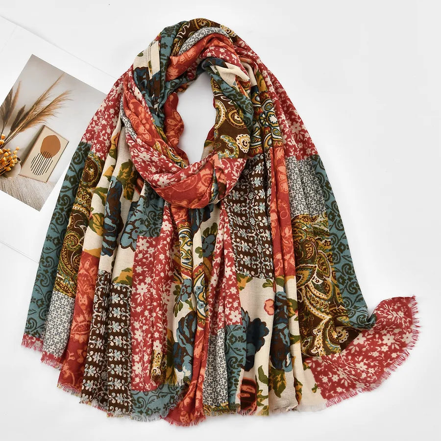Women's Vintage Style Lady Printing Polyester Silk Scarf