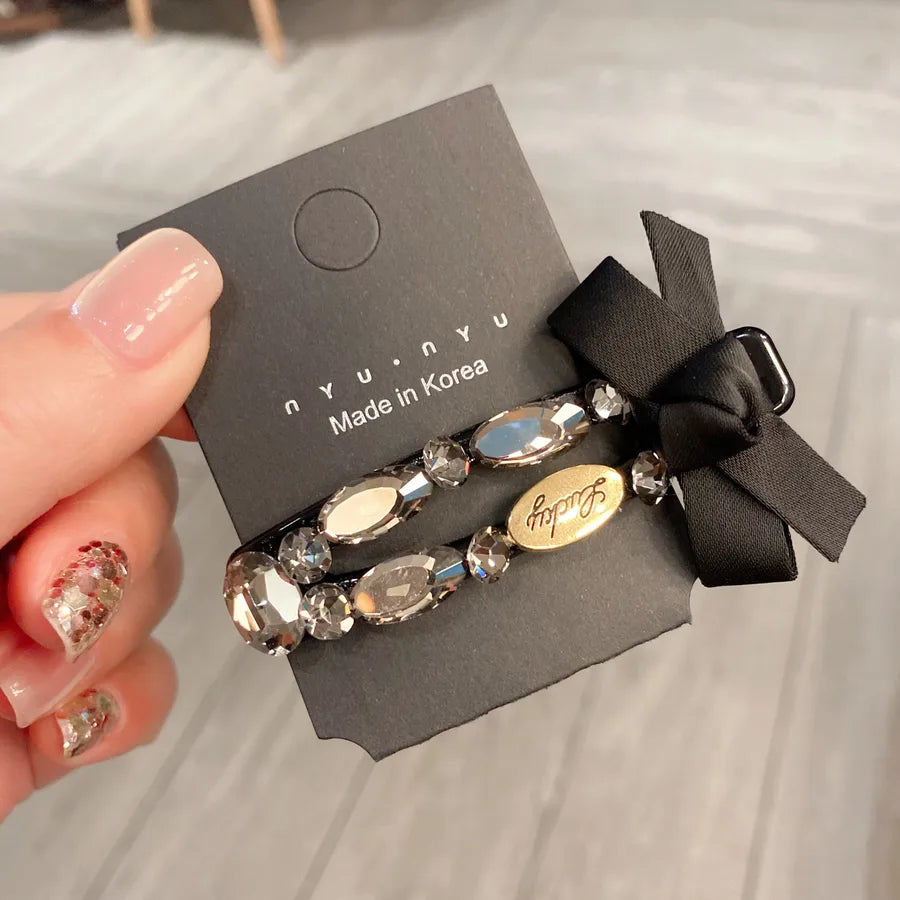 Elegant Satin Ribbon Butterfly Knot Duckbill Hair Clip Diamond Studded Hairpin Women's Fashion Side Hair Accessory Hair Claw