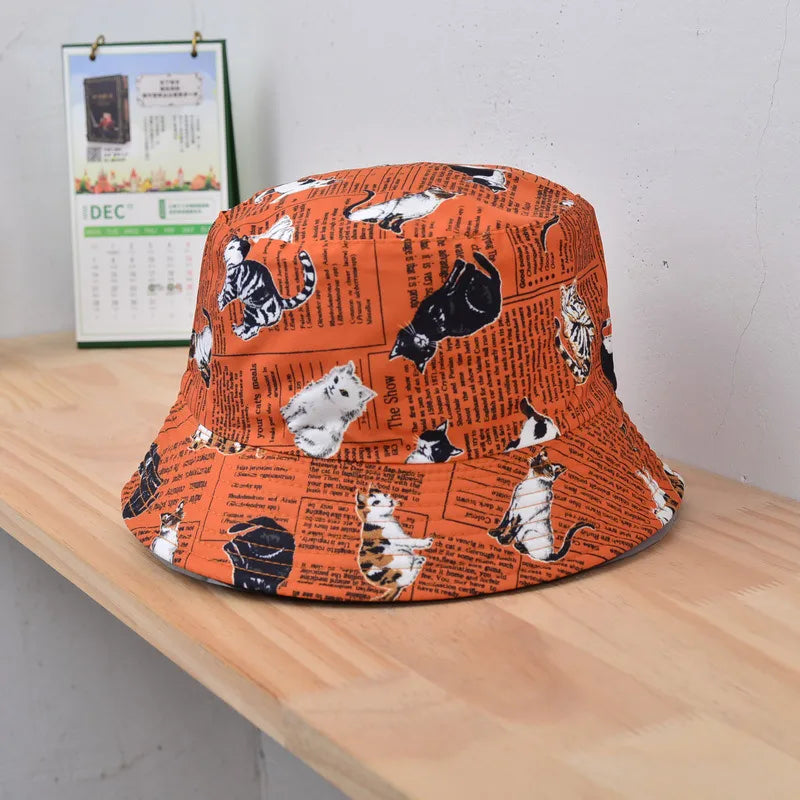 women's cute cat big eaves bucket hat