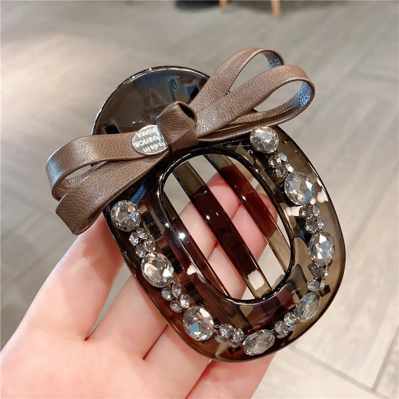 Elegant Large Size Leather Butterfly Knot Hair Clip Women's Sweet Fairy Feelings Casual Style Hair Accessories For Lazy Girls