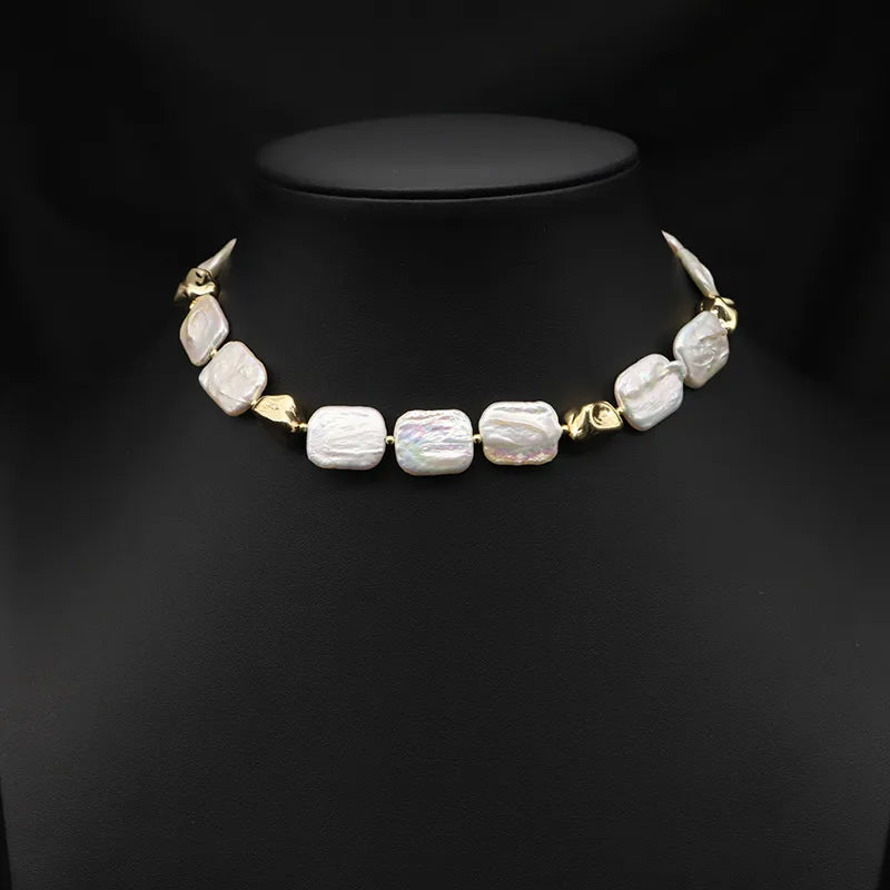retro solid color freshwater pearl plating 18k gold plated necklace