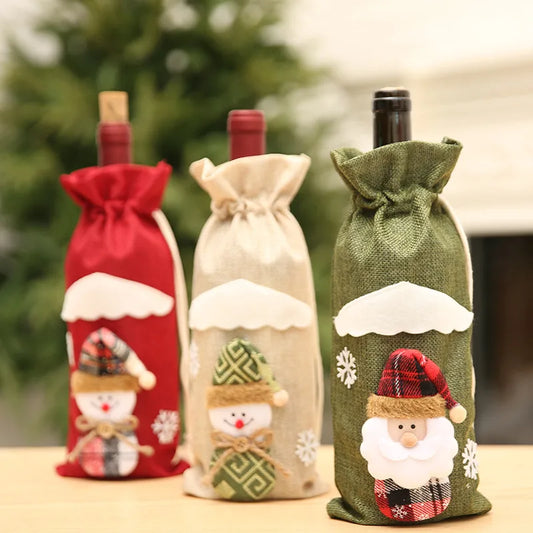 Christmas wine bottle cover wine bag linen Christmas new Champagne wine bottle cover red wine bottle bag dining table dress products