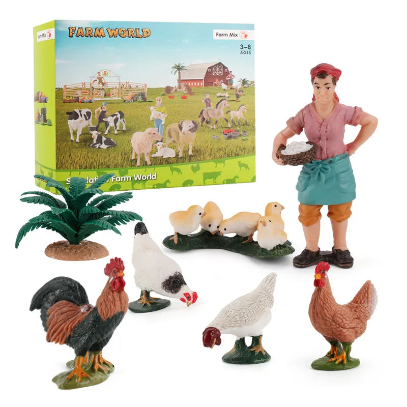 simulation mini farm poultry chicken duck goose cow gold small animal miniature model sand table ornaments wholesale
