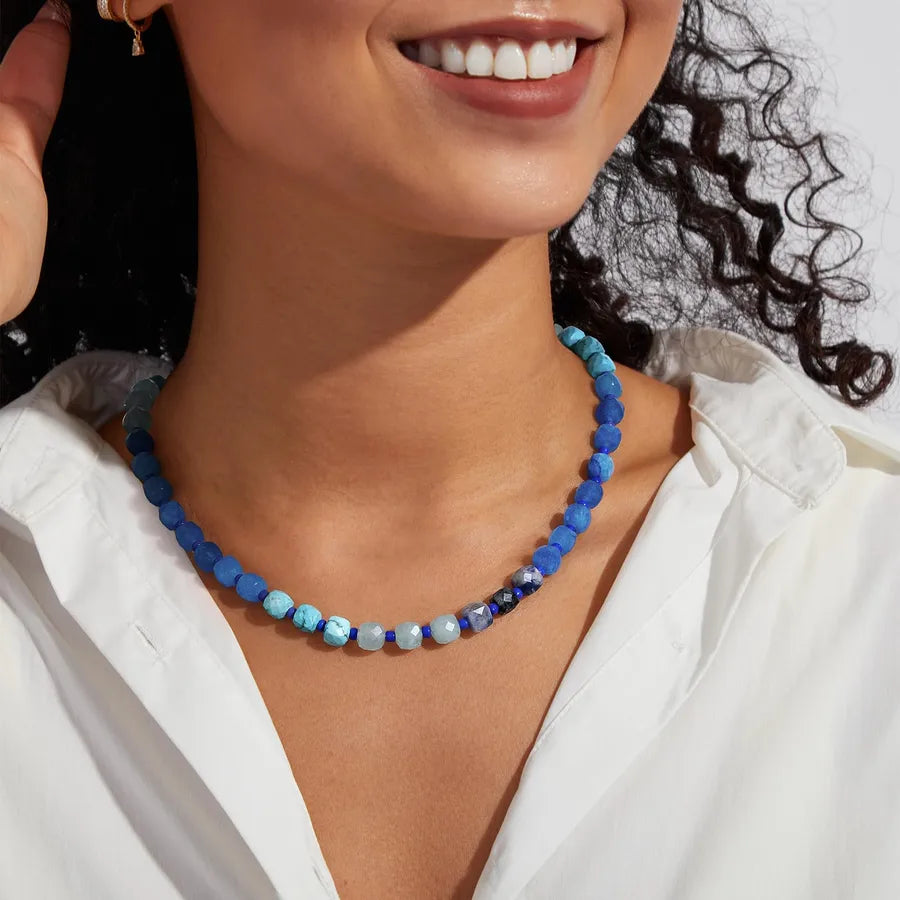 New Style Personalized Internet Red Style Natural Stone Blue Beaded Handmade DIY Necklace Women's Sweet Cool Style Simple Clavicle Chain