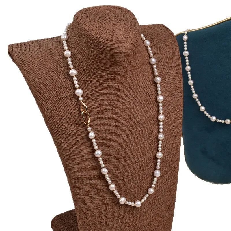 Elegant Long Natural Freshwater Pearl Necklace For Women Double Layered French Sweater Chain Design Simple Style Jewelry Accessory