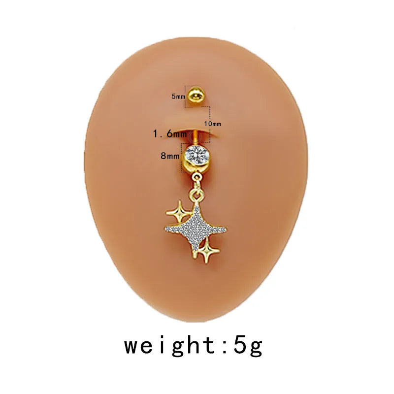 casual cute commute sunflower starry sky snowflake stainless steel copper plating inlay rhinestones zircon white gold plated gold plated belly ring
