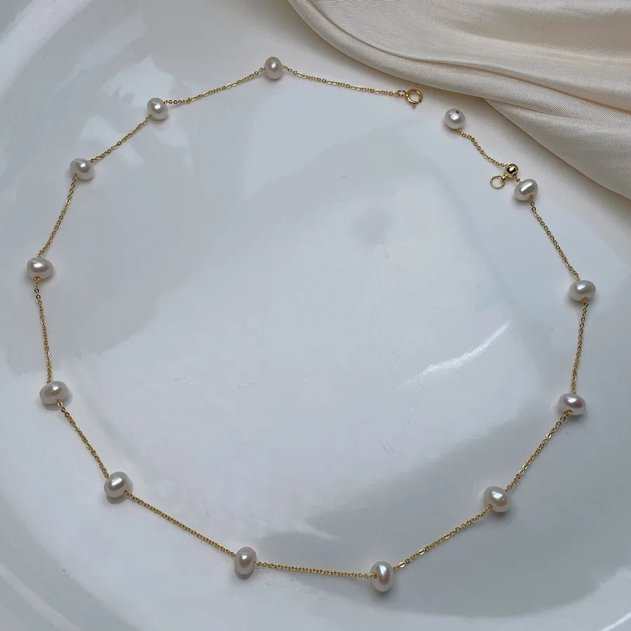 Freshwater Pearl Sterling Silver Beaded Round Necklace