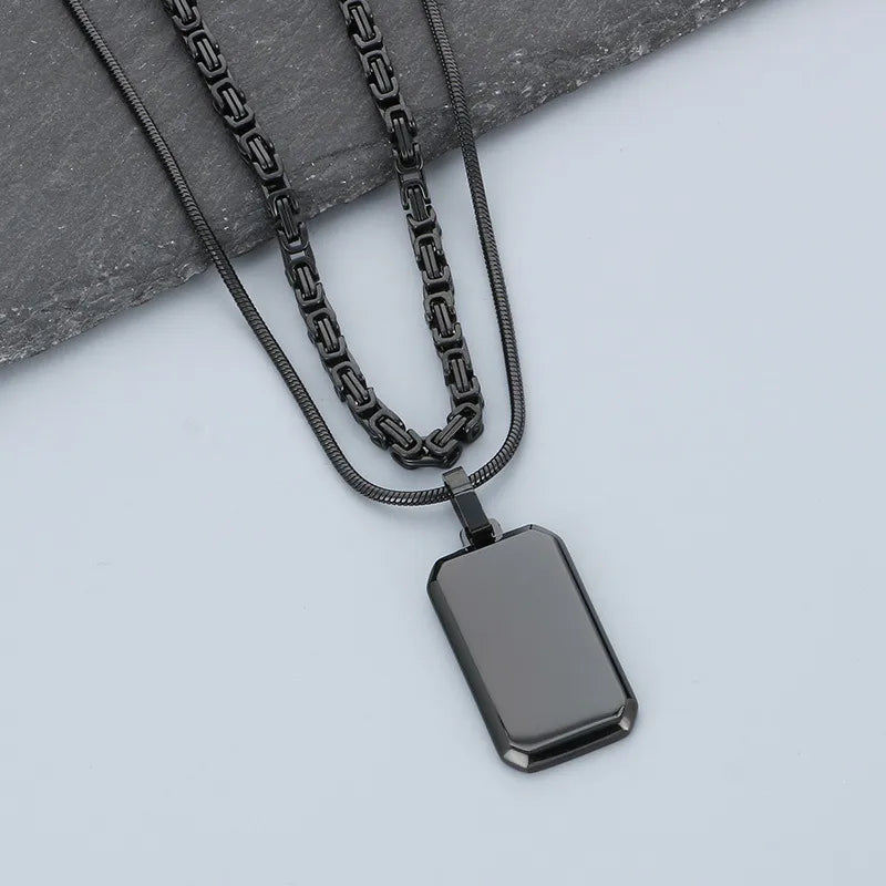 Wholesale Jewelry Hip-Hop Vintage Style Rectangle Titanium Steel 18K Gold Plated Plating Double Layer Necklaces snake chain