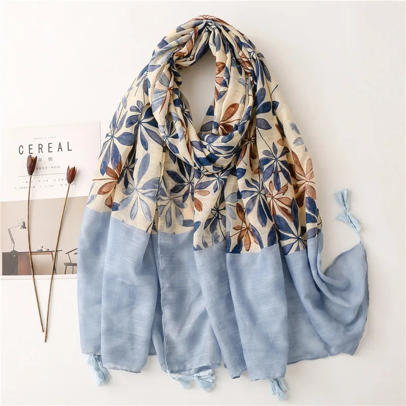 women's fashion flower polyester bunchy yarn printing winter scarves