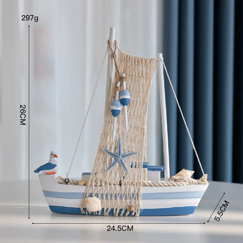Mediterranean Sailing Boat Model Wooden Craft Ship Desk Decoration Ocean Style Smooth Sailing Ornament Small Bird Boat