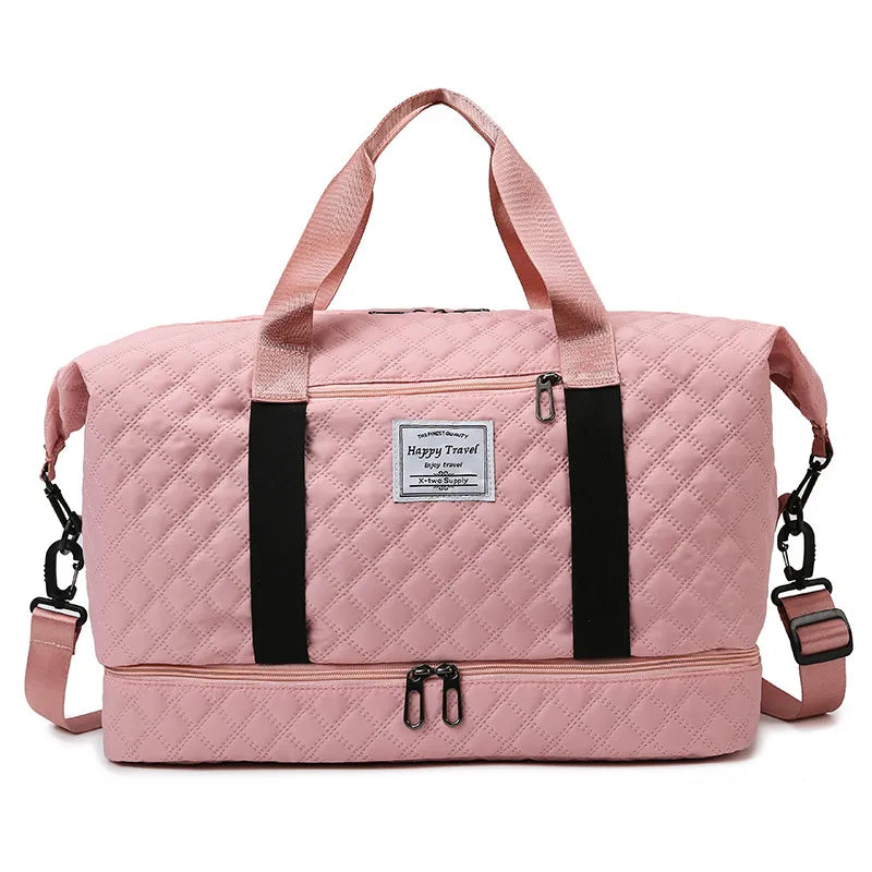Fashion short-distance travel rhombus dry and wet separation sports handbag yoga fitness bag large capacity shoe warehouse travel bag