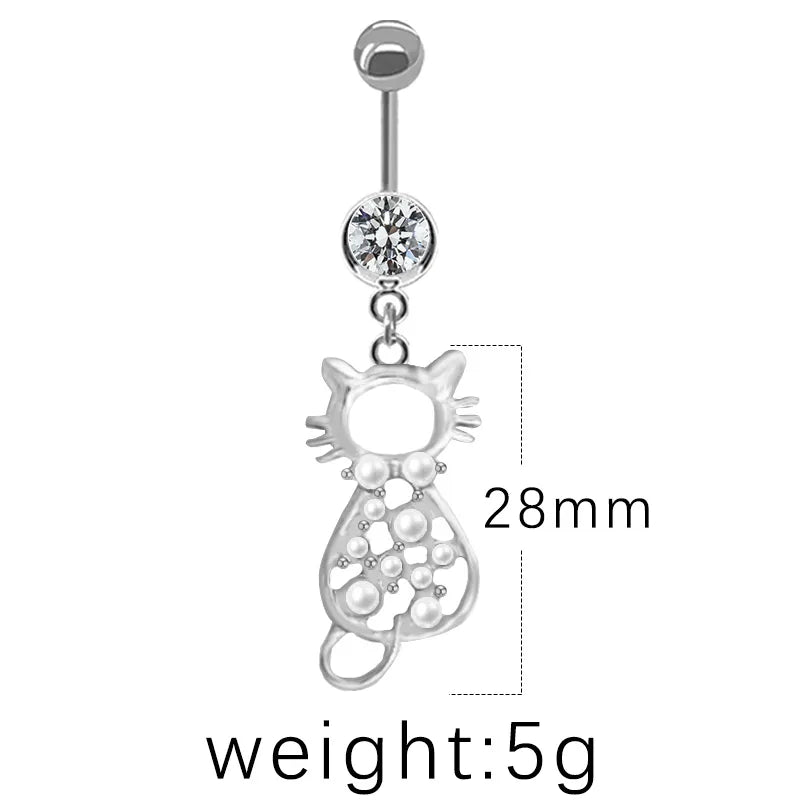 1 Piece Belly Rings Sexy Heart Shape Flower Butterfly 316L Stainless Steel Alloy Enamel Plating Inlay Rhinestones White Gold Plated