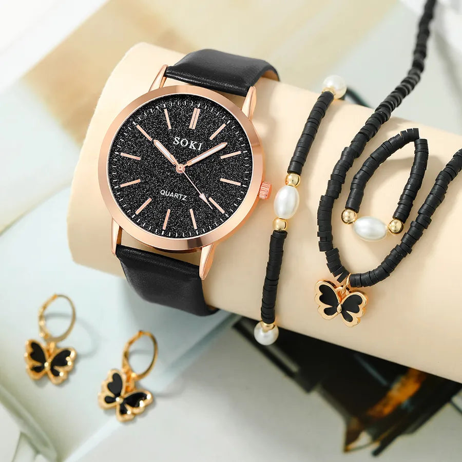 casual starry sky solid color butterfly buckle quartz women's watches