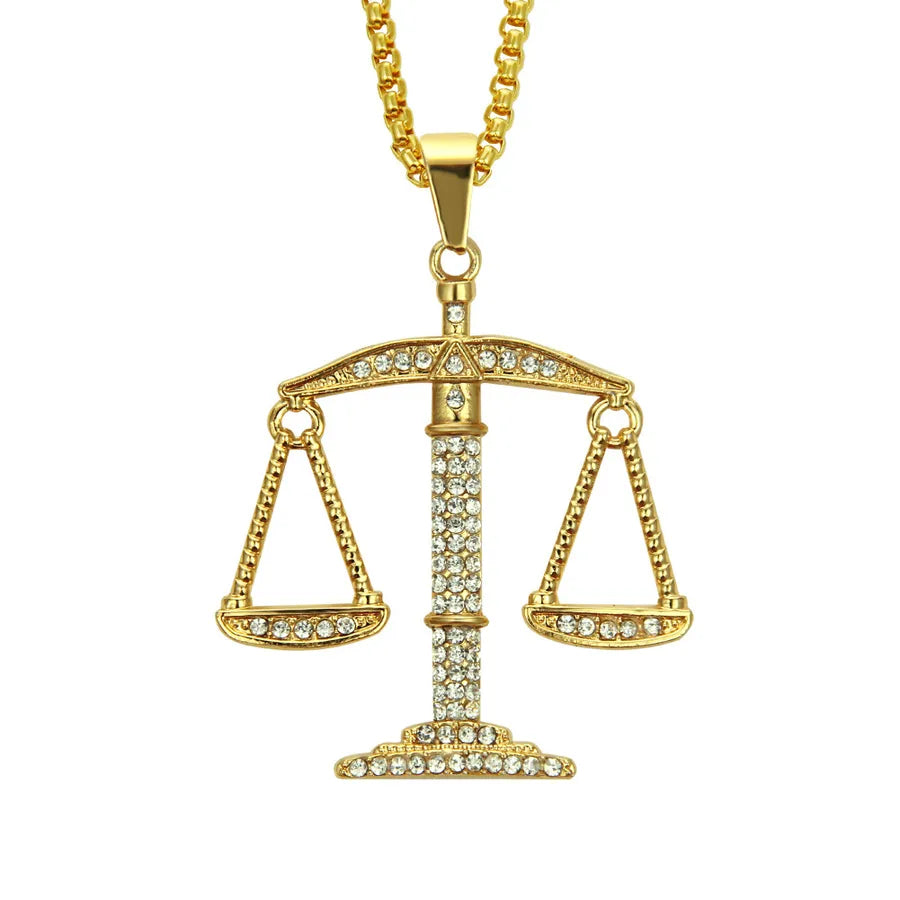 European Hip Hop Rap Fashion Accessories Men's Diamond Balance Scale Pendant Necklace Ornament Wholesale
