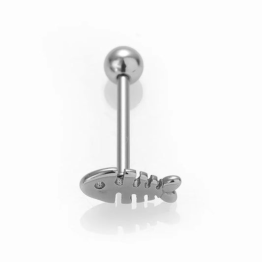 1 Piece Tongue Rings Gothic Hip-Hop Rock Rose Spider Fish Bone 316L Stainless Steel Polishing Crystal Tongue Rings