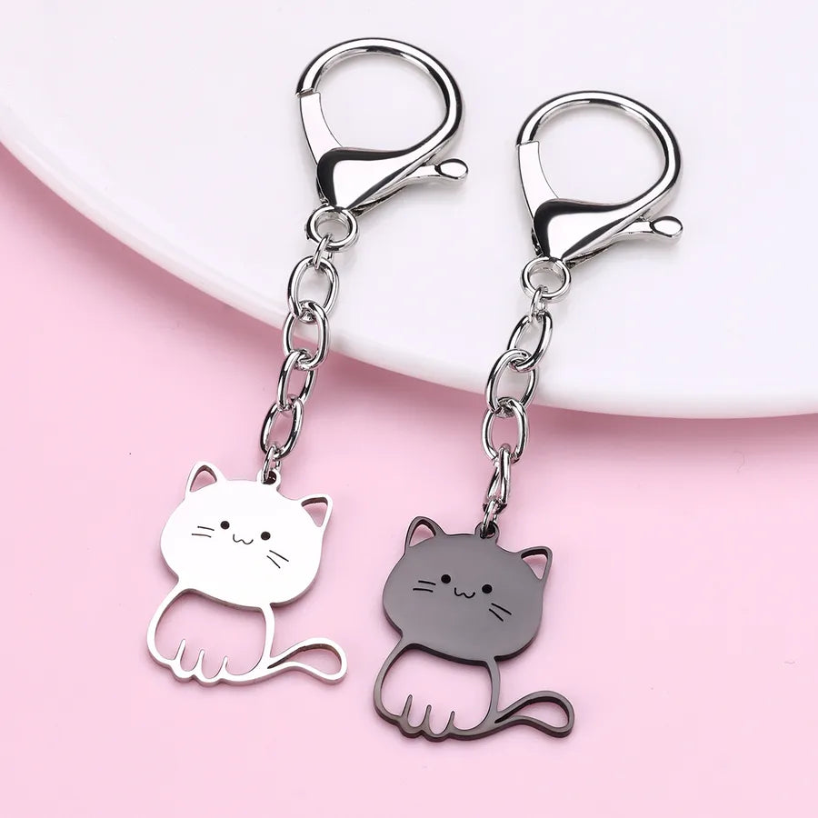 Cartoon Style Cute Romantic Cat 302 Stainless Steel Silver Plated Bag Pendant Keychain