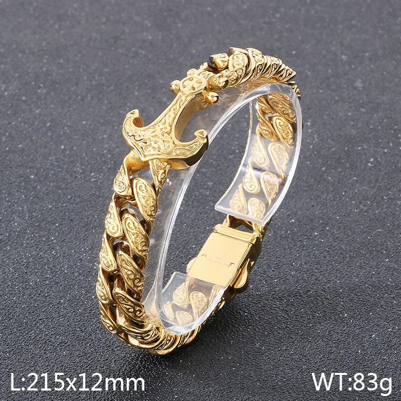 Vintage Style Anchor 304 Stainless Steel 18K Gold Plated Men's Bracelets