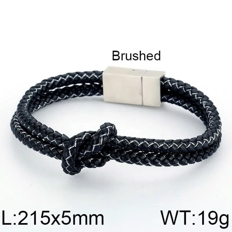 Simple Style Commute Color Block Stainless Steel Pu Leather Irregular Braid 18K Gold Plated Unisex Bangle
