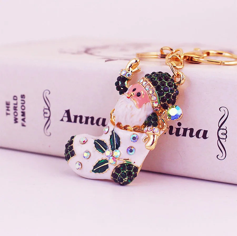 Cute Santa Claus Alloy Plating Inlay Rhinestones Christmas Unisex Bag Pendant Keychain