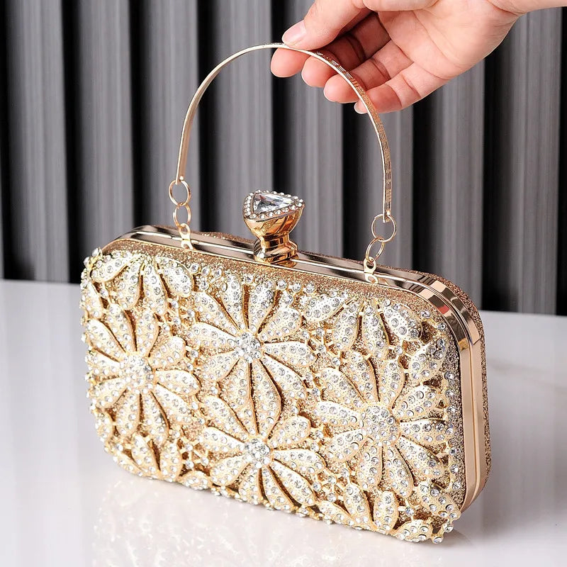 Black Blue Green Pu Leather Flower Square Evening Bags