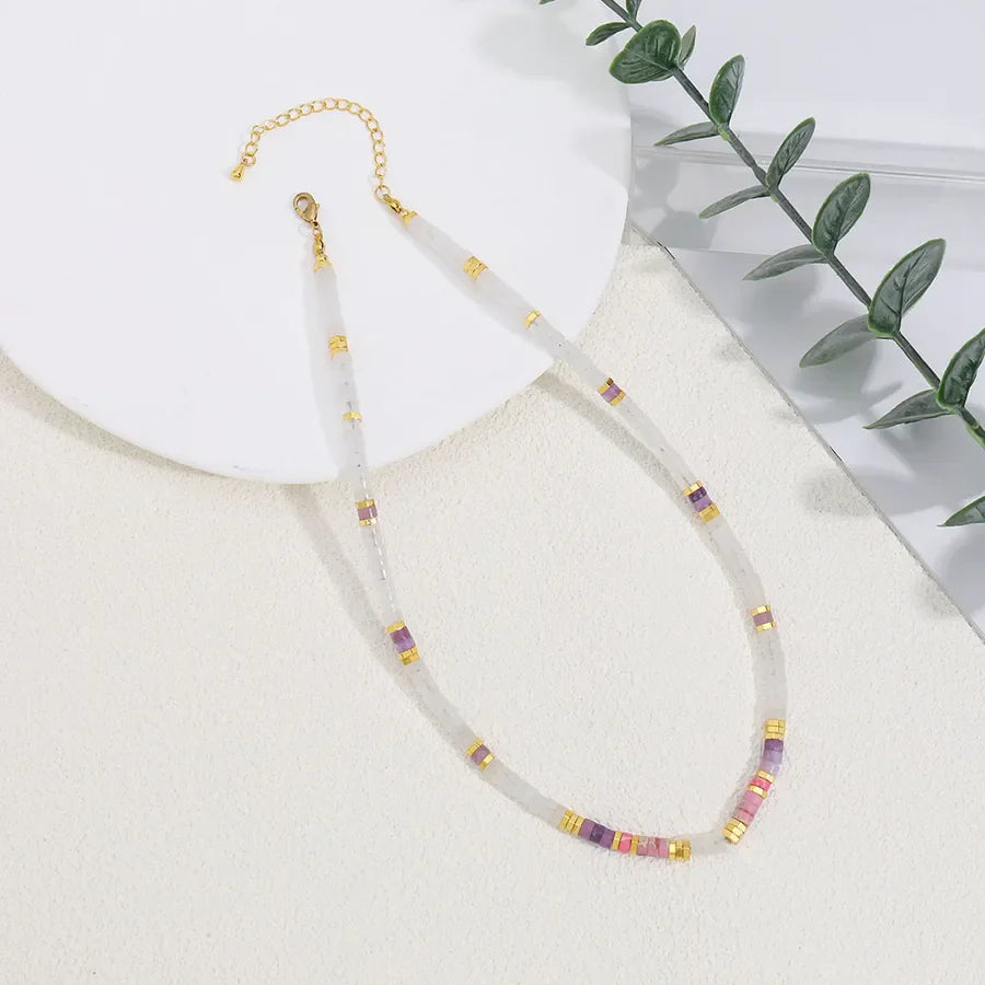 ig style simple style geometric natural stone copper beaded necklace