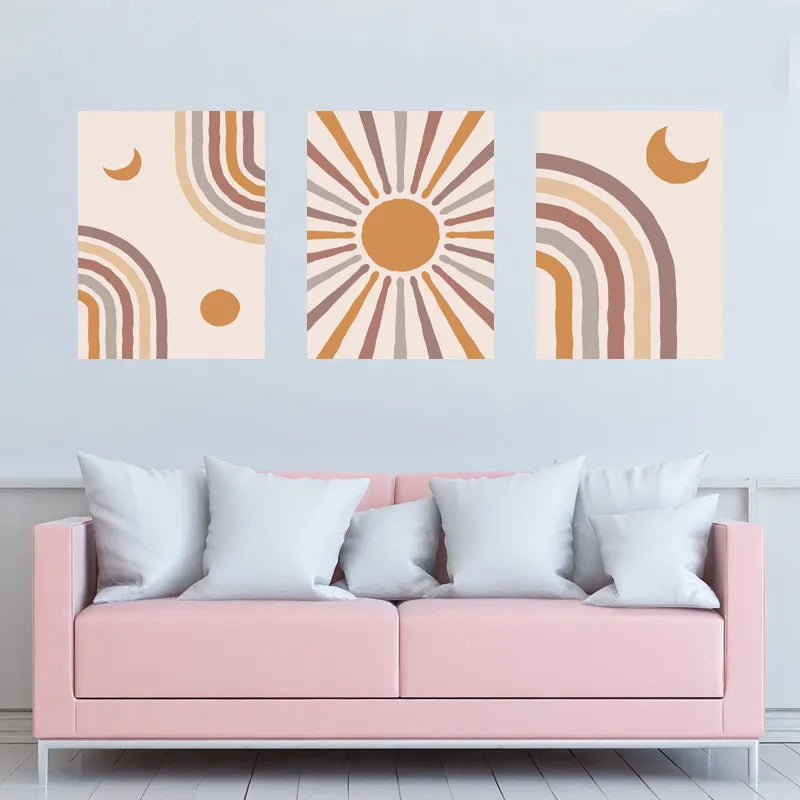 Nordic Style Sun Moon Landscape Polyester Tapestry Wall Art