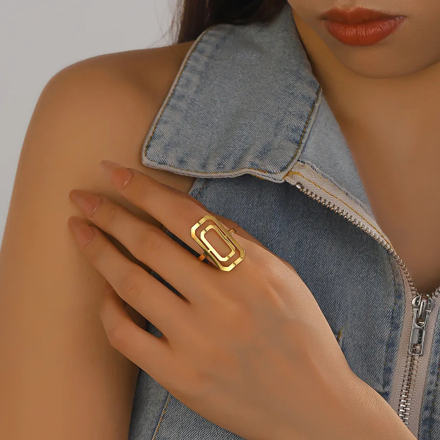 Wholesale Jewelry Artistic Solid Color 304 Stainless Steel 14K Gold Plated Rings