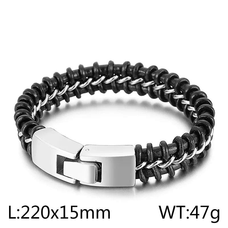 Casual Punk Geometric Cowhide Titanium Steel Plating 18K Gold Plated Men's Bracelets