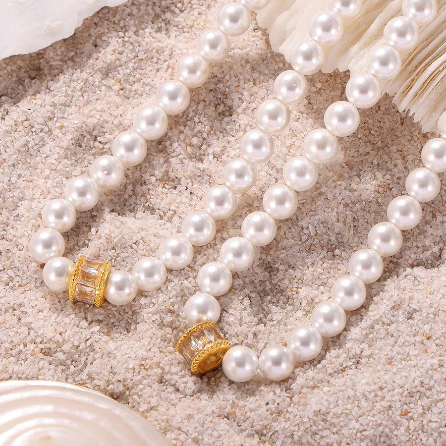 Princess Luxurious British Style chain 18K Gold Plated Imitation Pearl Copper Wholesale Necklace