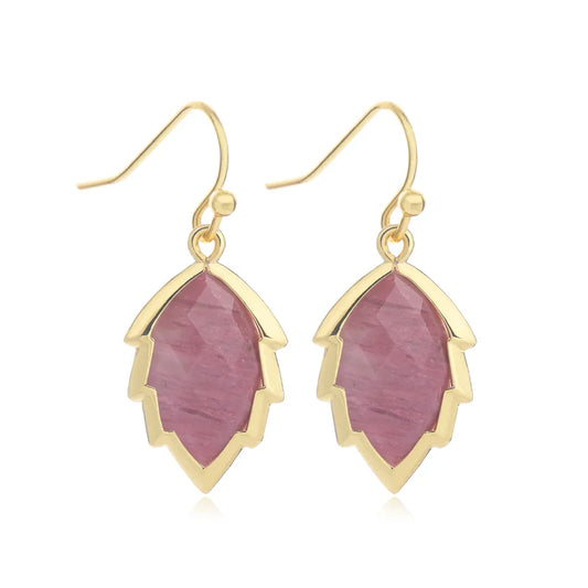1 Pair Modern Style Sweet Leaves natural stone Copper Drop Earrings