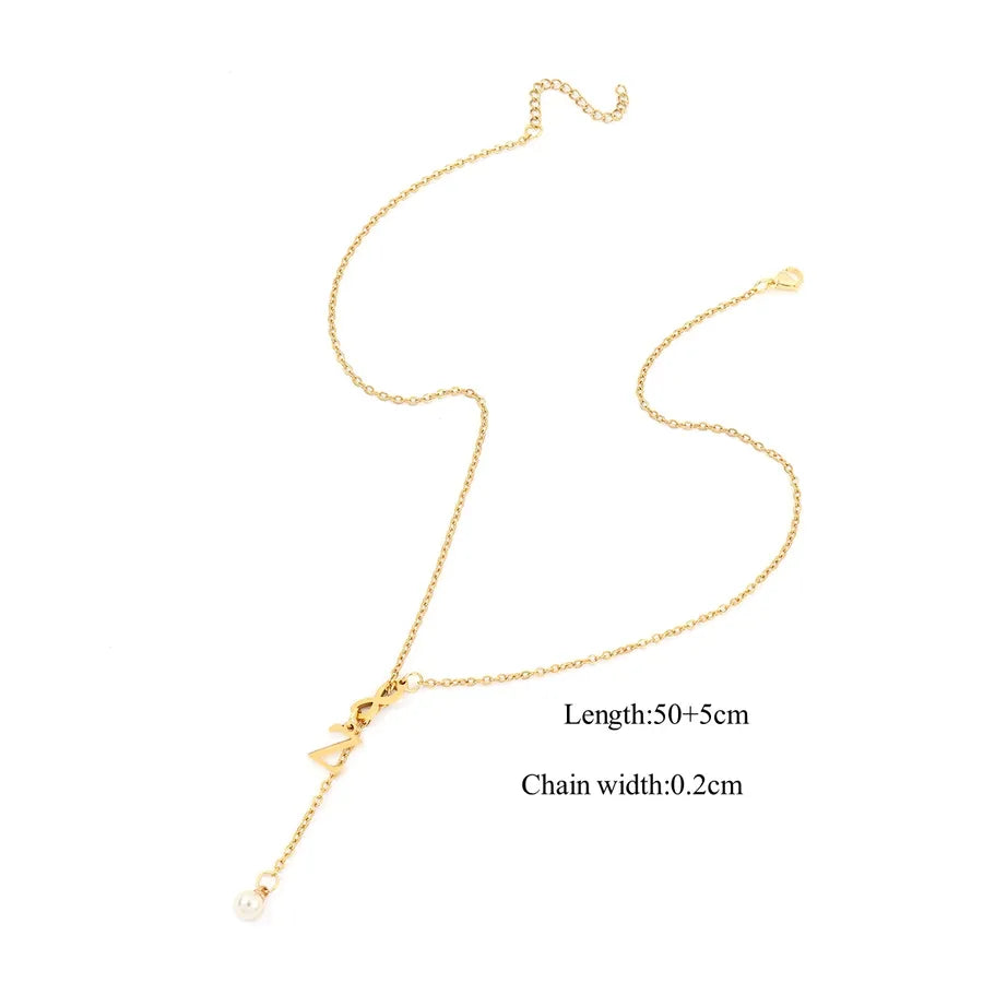 Wholesale Jewelry Elegant Simple Style Letter Infinity 201 Stainless Steel 304 Stainless Steel Artificial Pearl cable chain Pendant Necklace