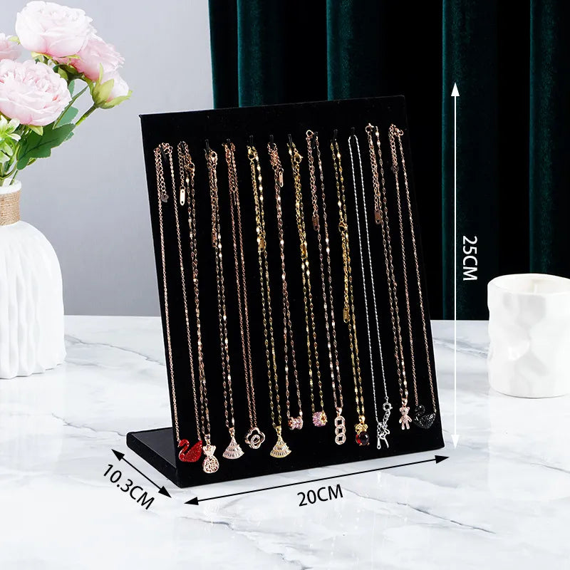 Wooden Velvet Jewelry Display Stand Necklace Bracelet Earring Ring Holder Storage Organizer L-Shaped Premium Feel Crafted