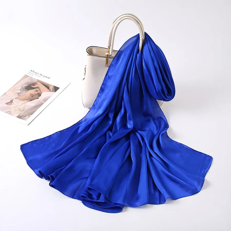 women's lady fashion simple style solid color satin silk scarves
