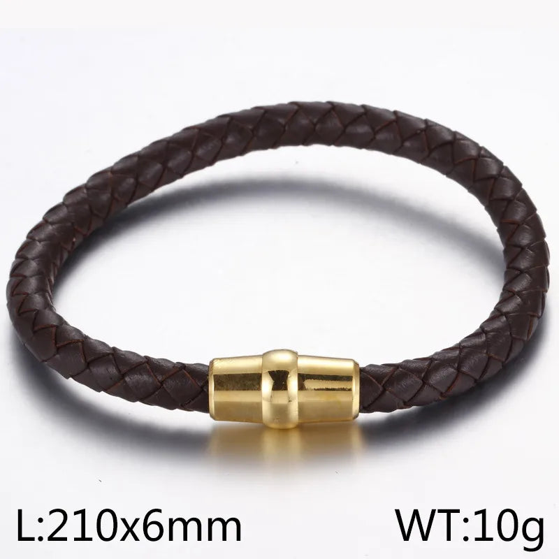 Simple Style Geometric Pu Leather Titanium Steel Plating 18K Gold Plated Men's Bracelets