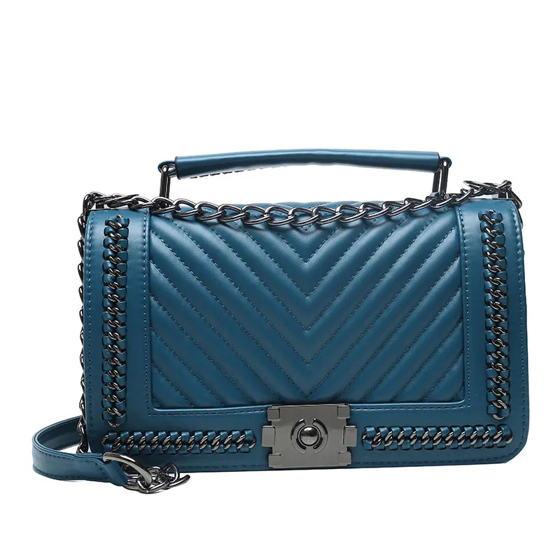 Women's Pu Leather Chevron Solid Color Streetwear Square Flip Cover Shoulder Bag