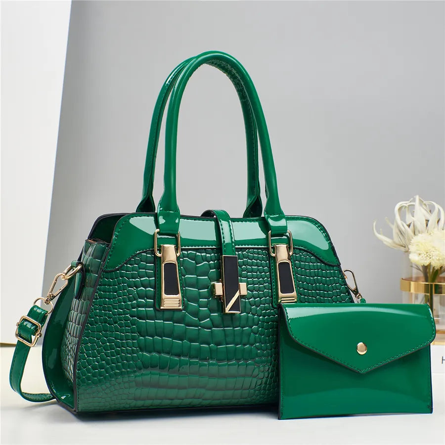 Taizhou Women's Bag Explosive Platinum Bright Leather Handbag Mother Bag Crocodile Pattern Shoulder Bag Crossbody Bag Bags