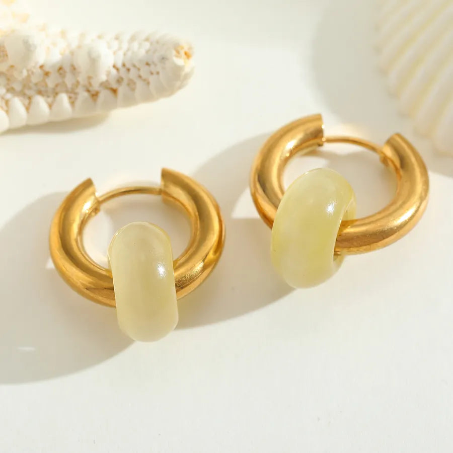 1 Pair Casual Elegant Cute Geometric Plating Inlay 304 Stainless Steel Cat's Eye Stone 18K Gold Plated Earrings