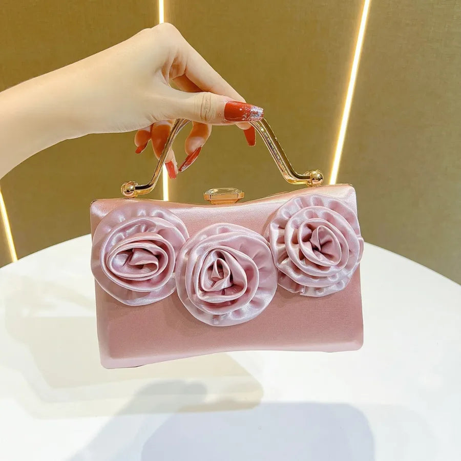 New Diamond Embedded Silk Handbag Fashion Party Evening Gown Bag Banquet Crossbody Dinner Bag Pillow Shape Polyester Material